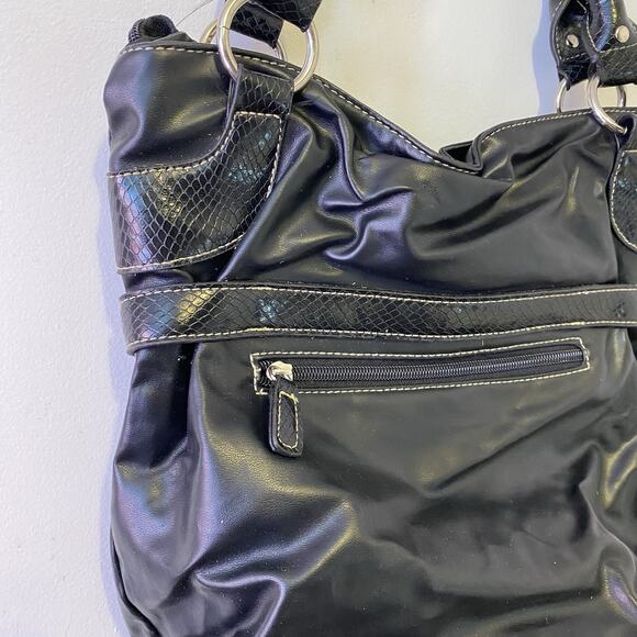 Vintage Y2K Treviso Black FauxLeather Shoulder Purse Snake Embossed Silver Logo - Picture 5 of 10